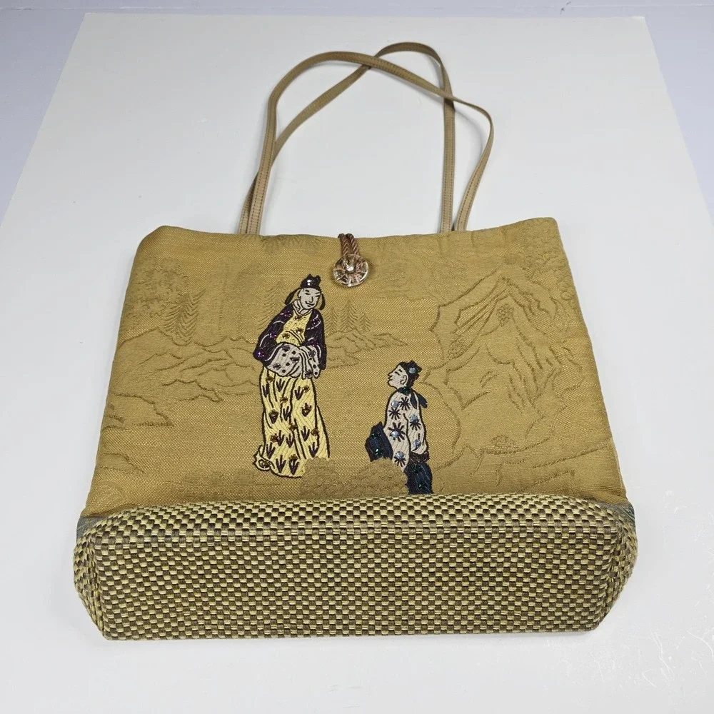 Dorit‎ Collection Tote Bag Womens Large Embroidered Beaded Asian Art Purse USA